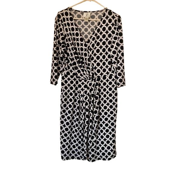ICE Women's Dress Black White Faux Wrap Size 1X Circle Print - Picture 1 of 4